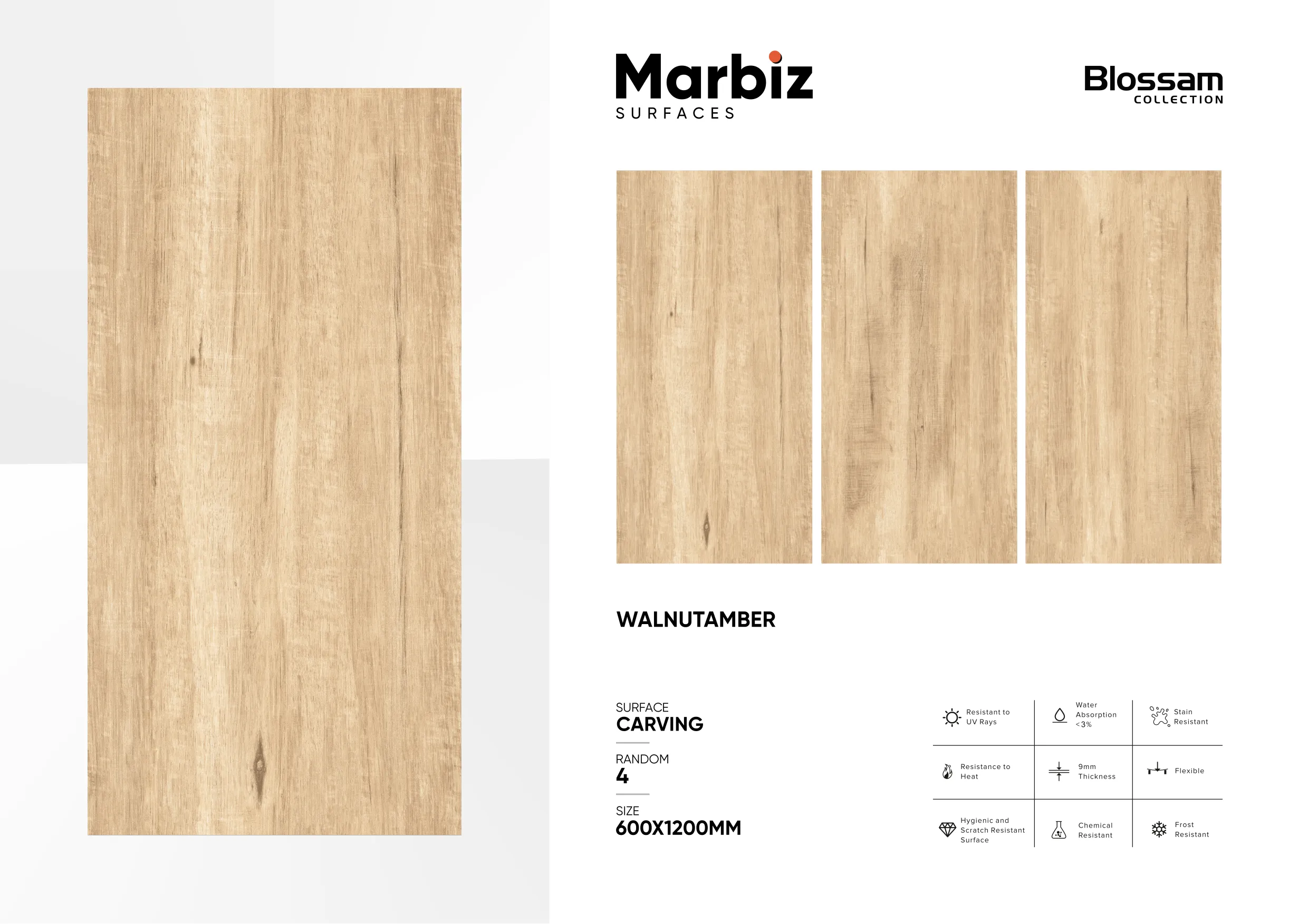 Blossam 600x1200mm Wood Carving - Design 107