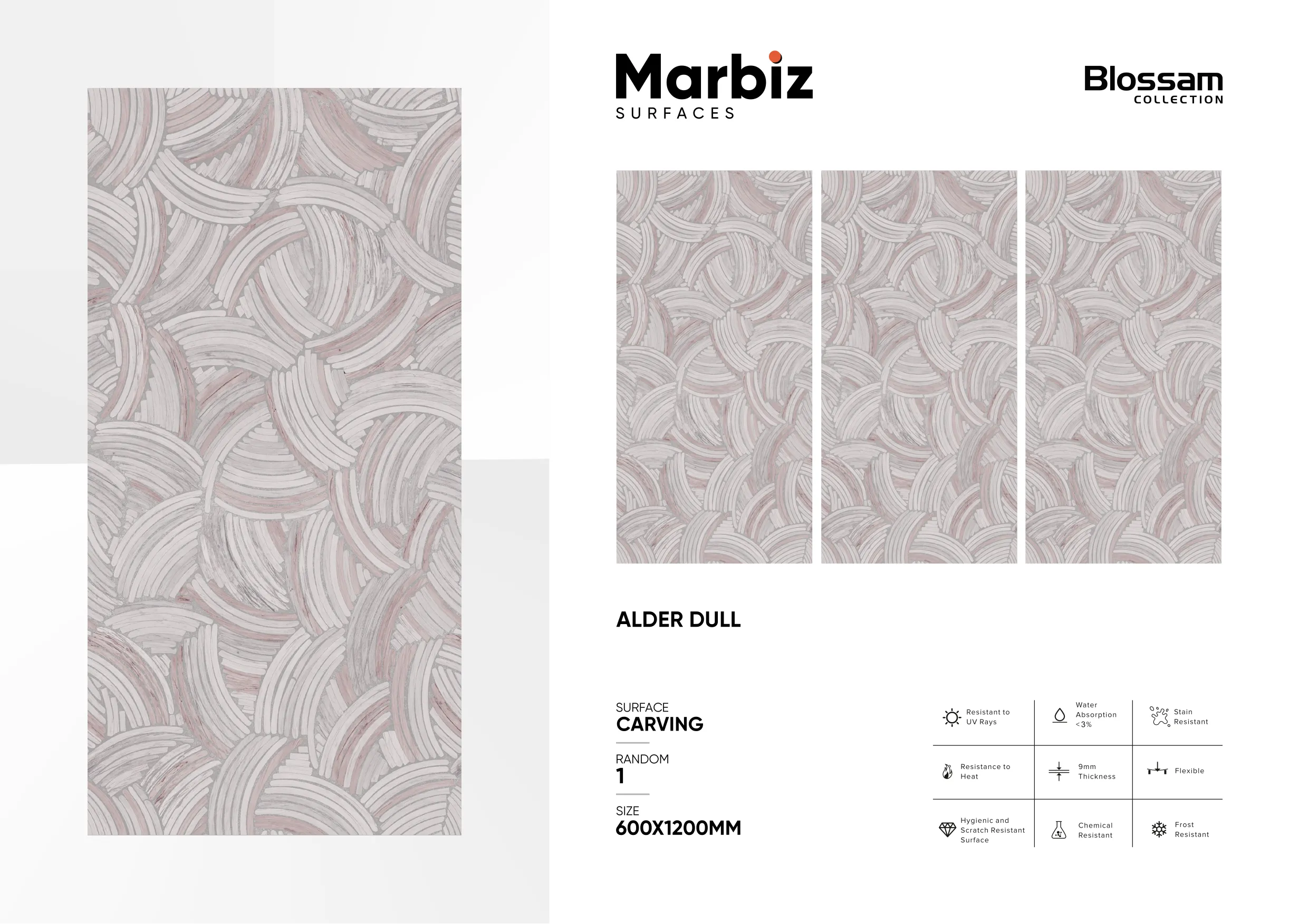 Blossam 600x1200mm Wood Carving - Design 11