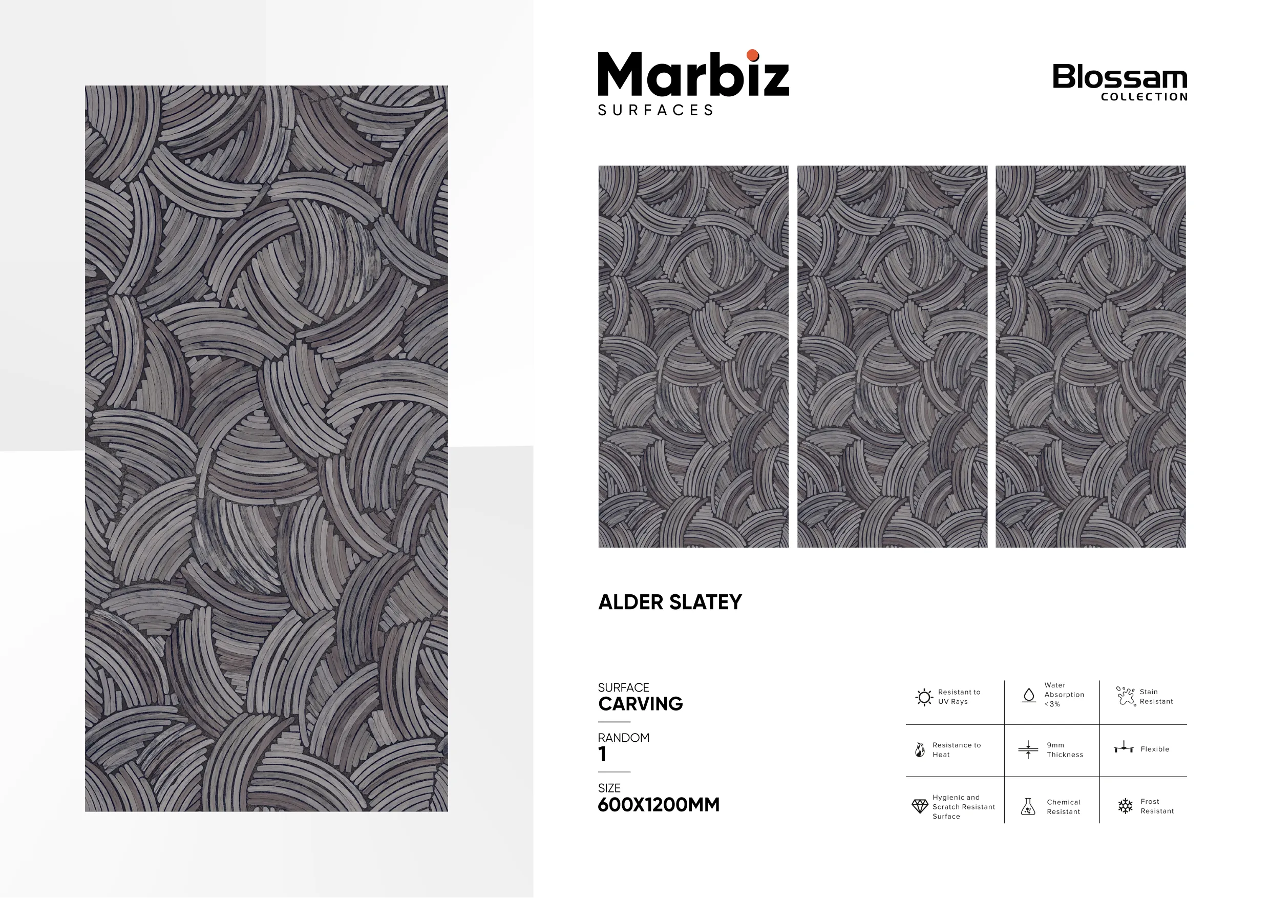 Blossam 600x1200mm Wood Carving - Design 15