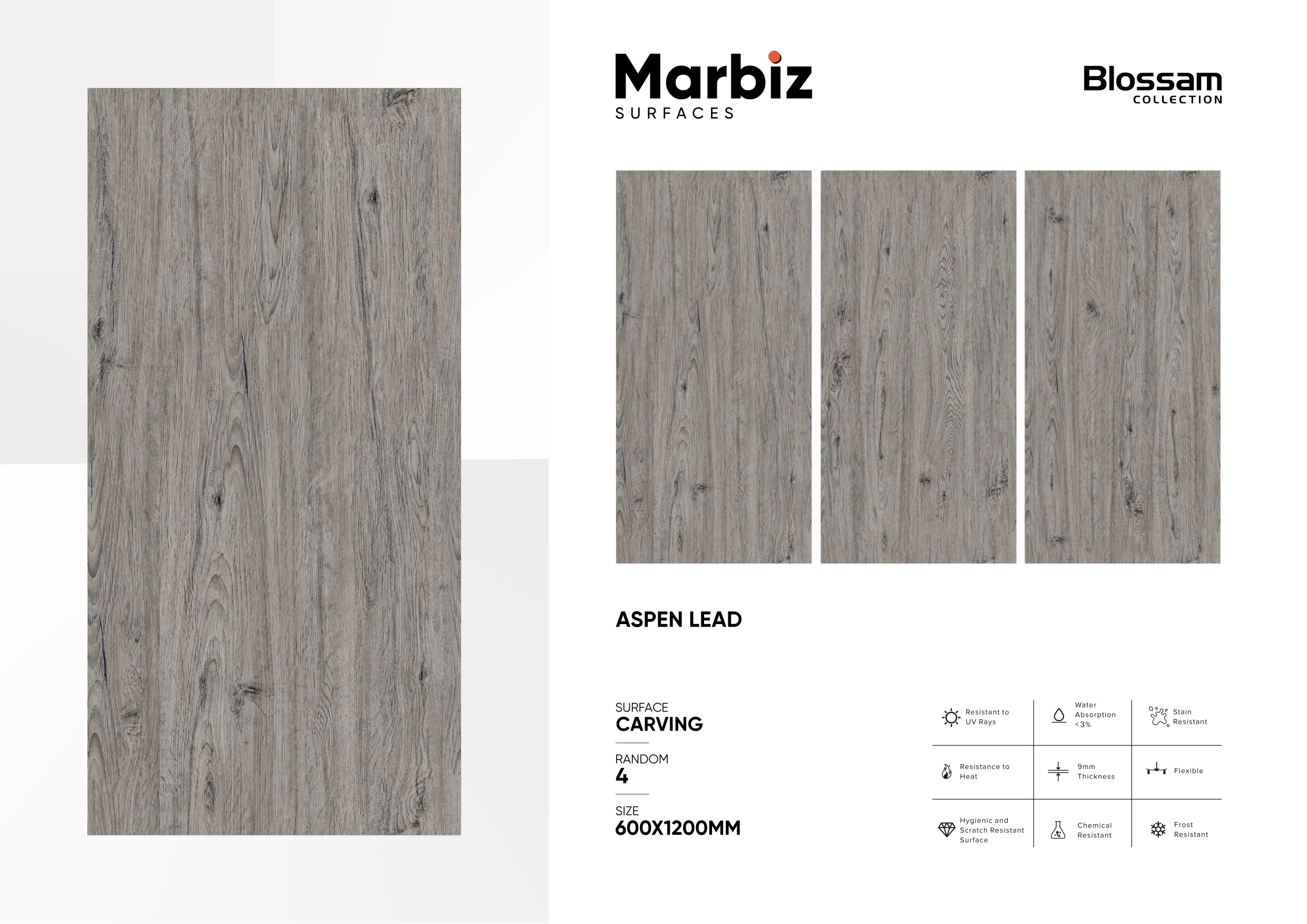 Blossam 600x1200mm Wood Carving - Design 21