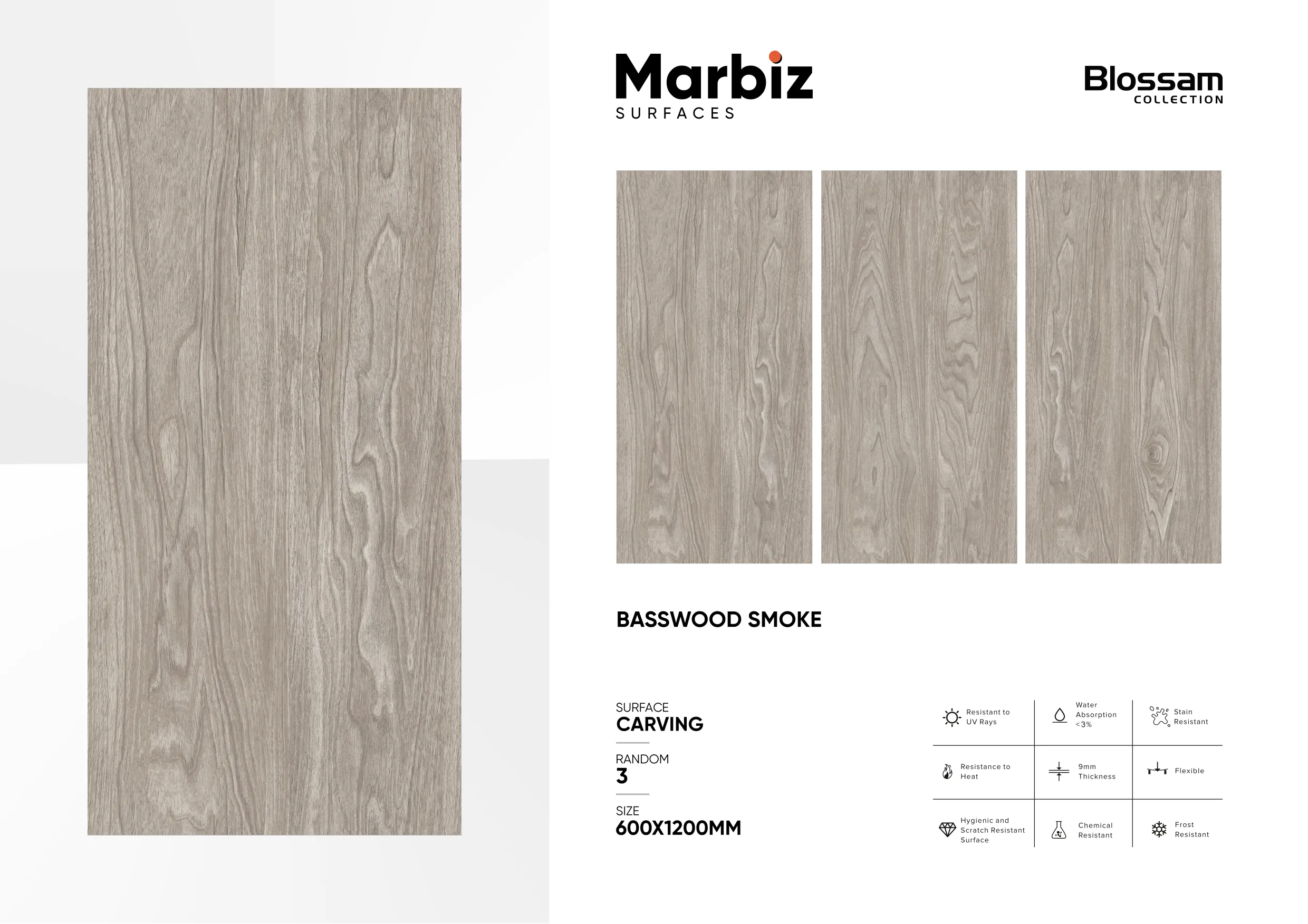 Blossam 600x1200mm Wood Carving - Design 41
