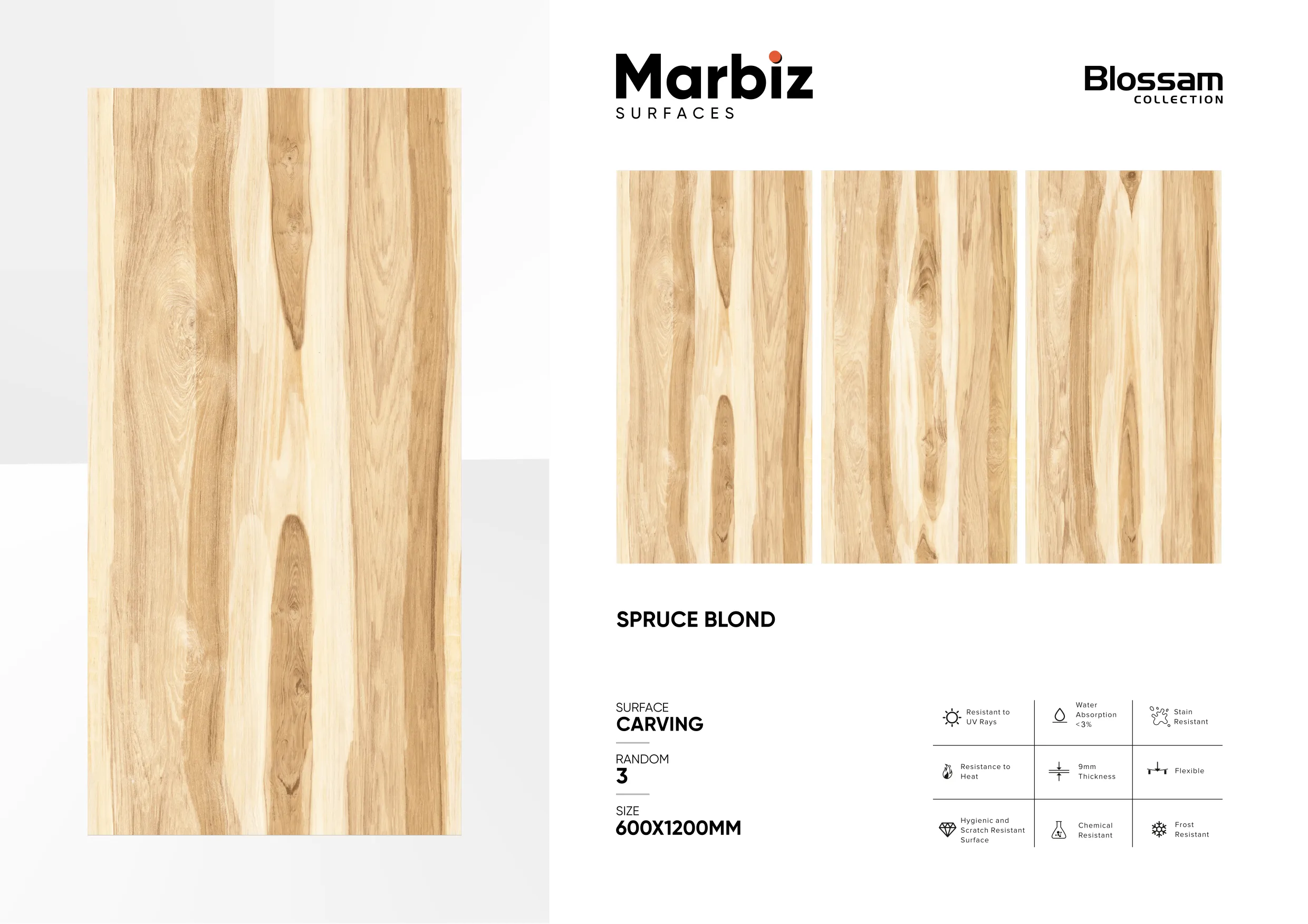 Blossam 600x1200mm Wood Carving - Design 95